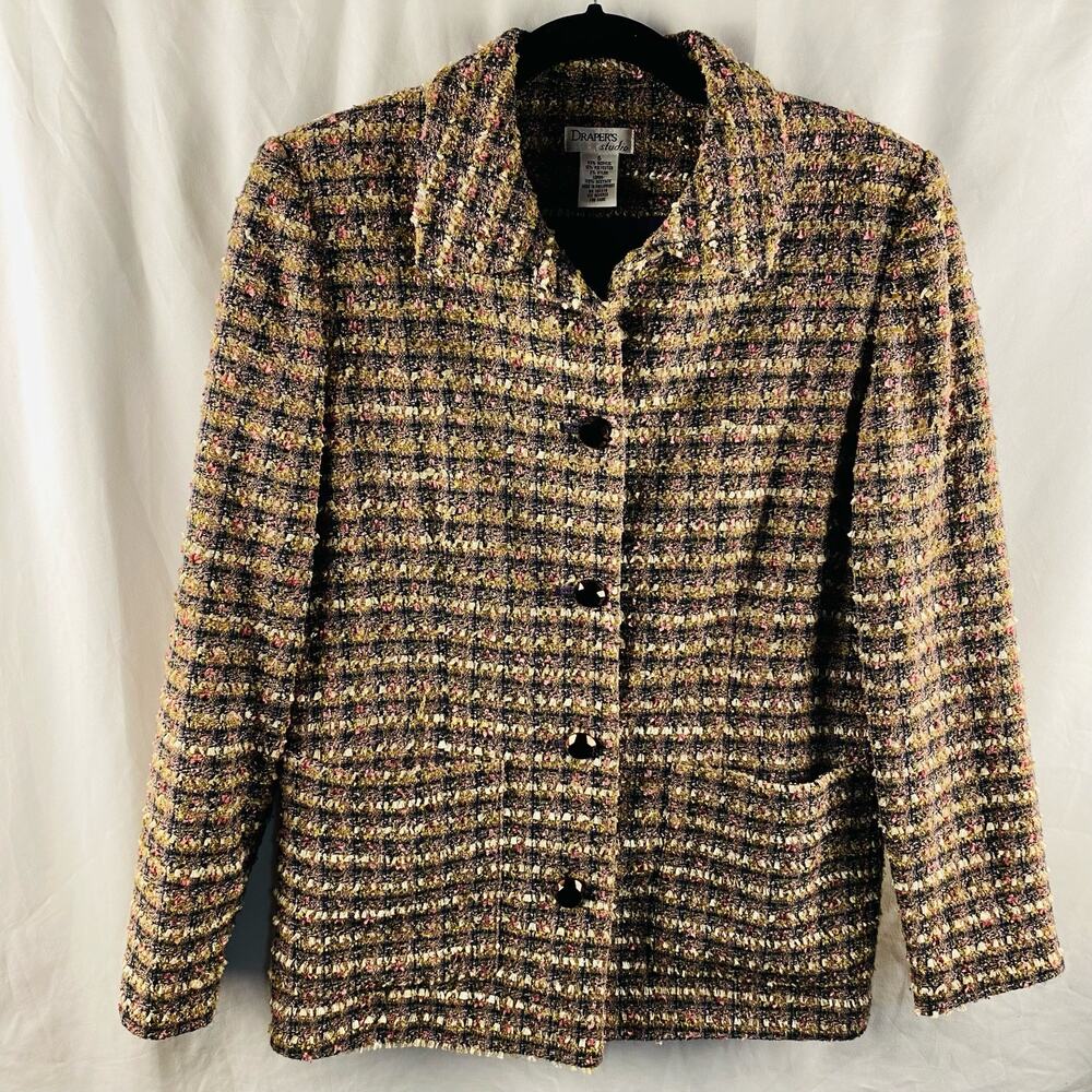 Vintage Draper's Studios Green Pink Purple Tweed Blazer Jacket Button Up Size‎ 6